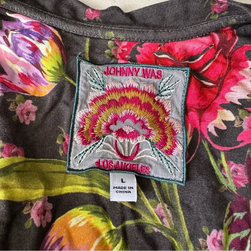 Johnny Was Naomi V Neck Tiered Tea Length Dress Bright Florals - Picture 4 of 7